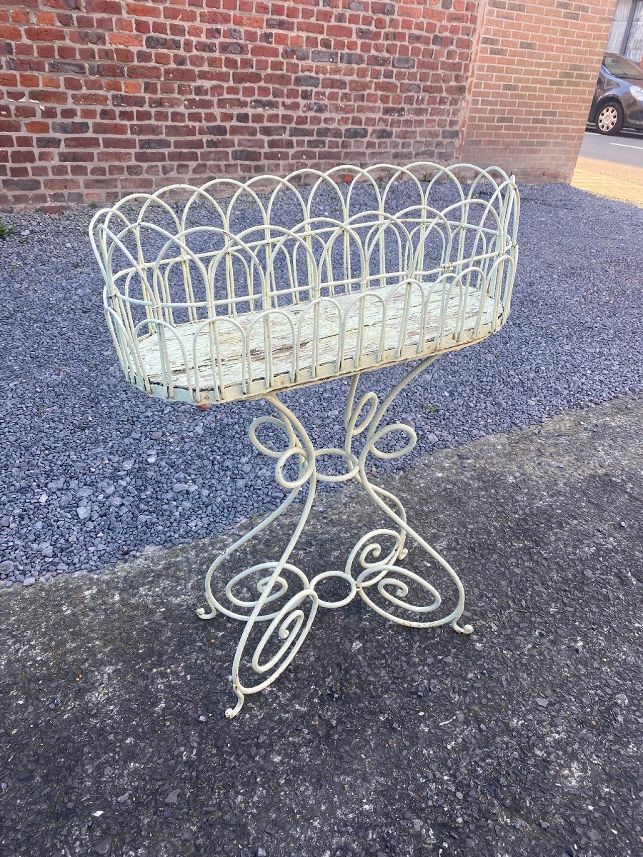 Old Planter In Lacquered Metal And Wood, Circa 1950-photo-3