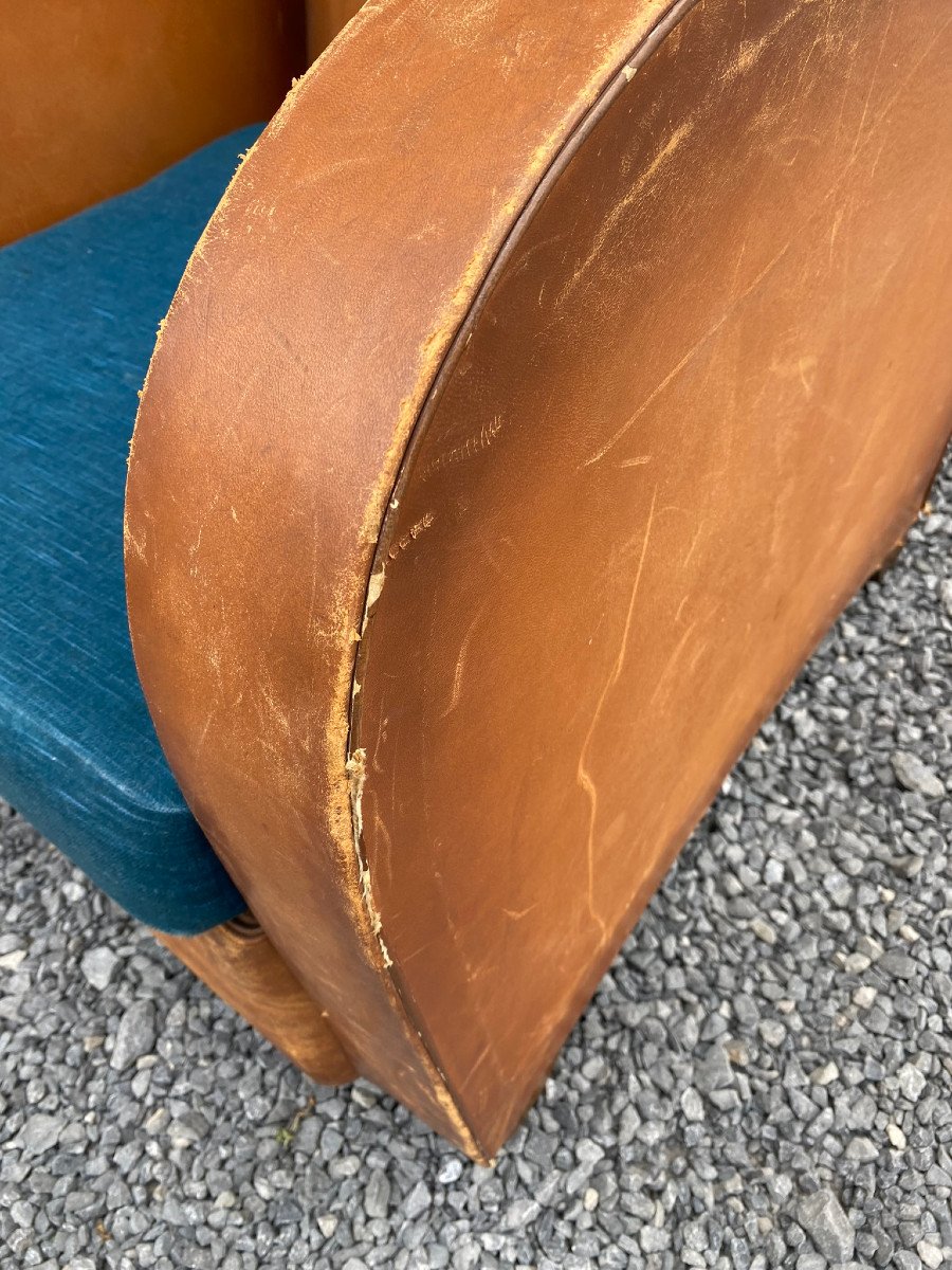Art Deco Leather Club Armchair Circa 1930/1950-photo-3