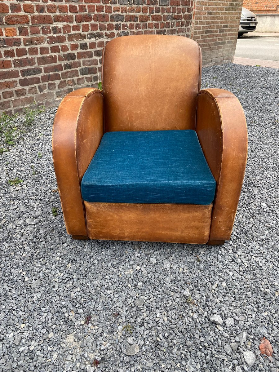 Art Deco Leather Club Armchair Circa 1930/1950-photo-1