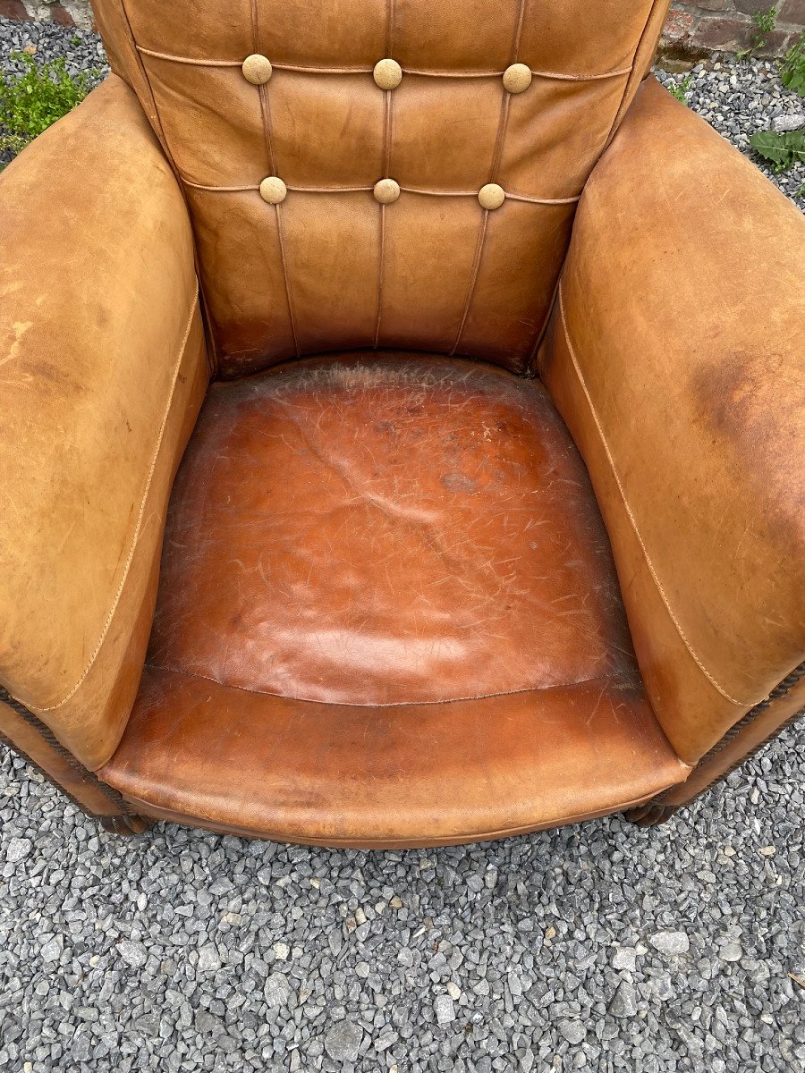 Fauteuil Club Art Deco En Cuir, Circa 1930/1950-photo-5