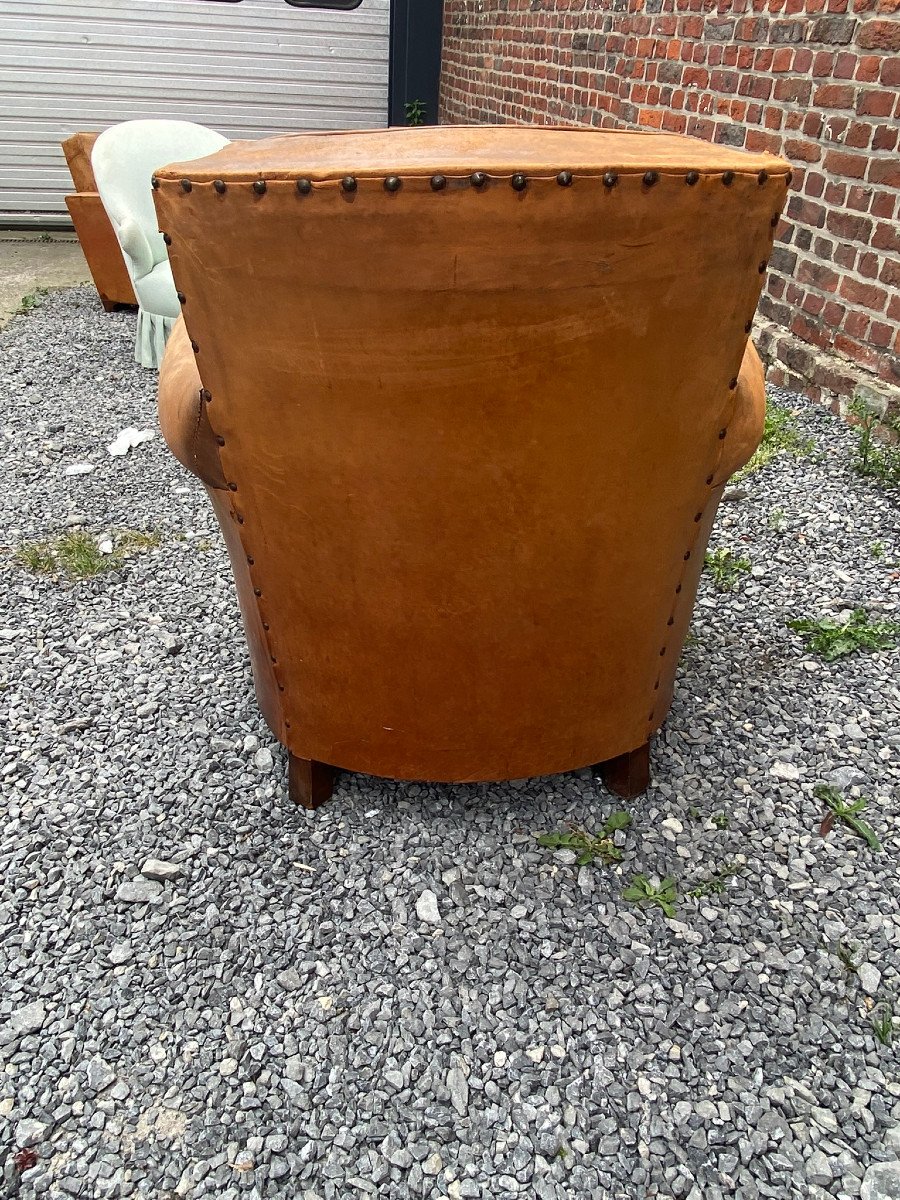 Art Deco Leather Club Armchair, Circa 1930/1950-photo-7