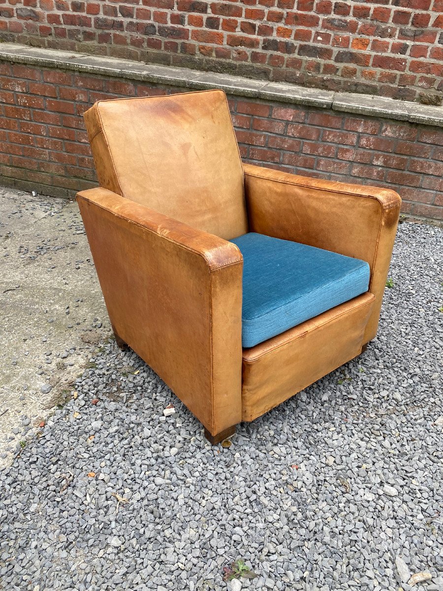 Art Deco Leather Club Armchair Circa 1930/1950-photo-2