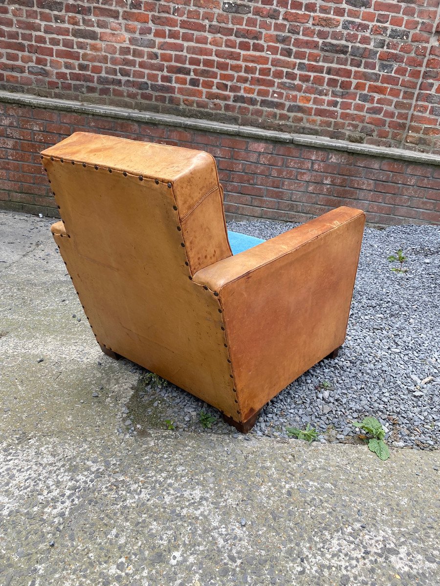 Art Deco Leather Club Armchair Circa 1930/1950-photo-4