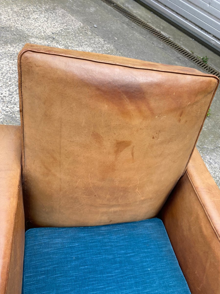 Art Deco Leather Club Armchair Circa 1930/1950-photo-5