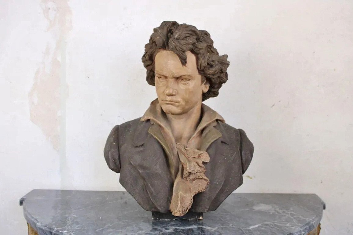 Goldscheider, Buste De Beethoven En Terre Cuite Patinée, Circa 1900