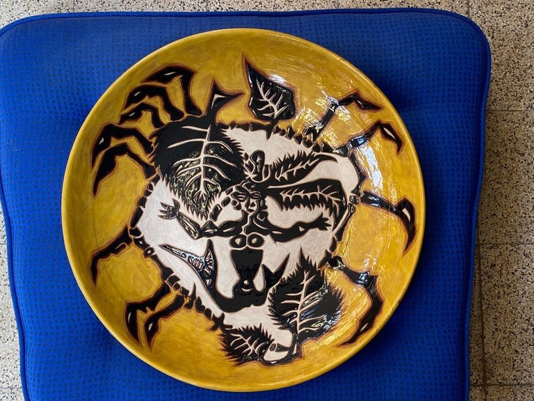 Jean Lurçat, Grand Plat En Ceramique (44cm) Sant Vicens Circa 1960-photo-3