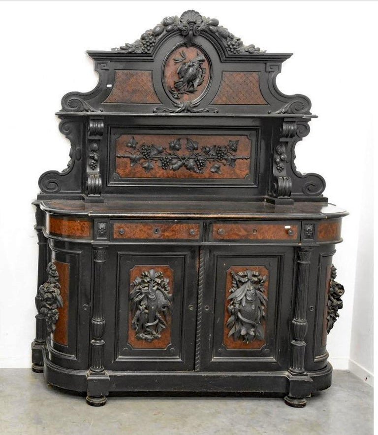 Pair Of Two Buffets / Sideboards Napoleon III In Blackened Wood And Amboyna Burl-photo-3