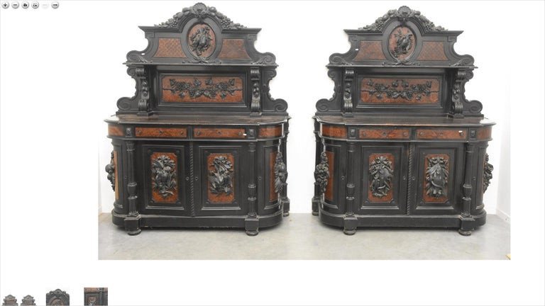 Pair Of Two Buffets / Sideboards Napoleon III In Blackened Wood And Amboyna Burl-photo-2