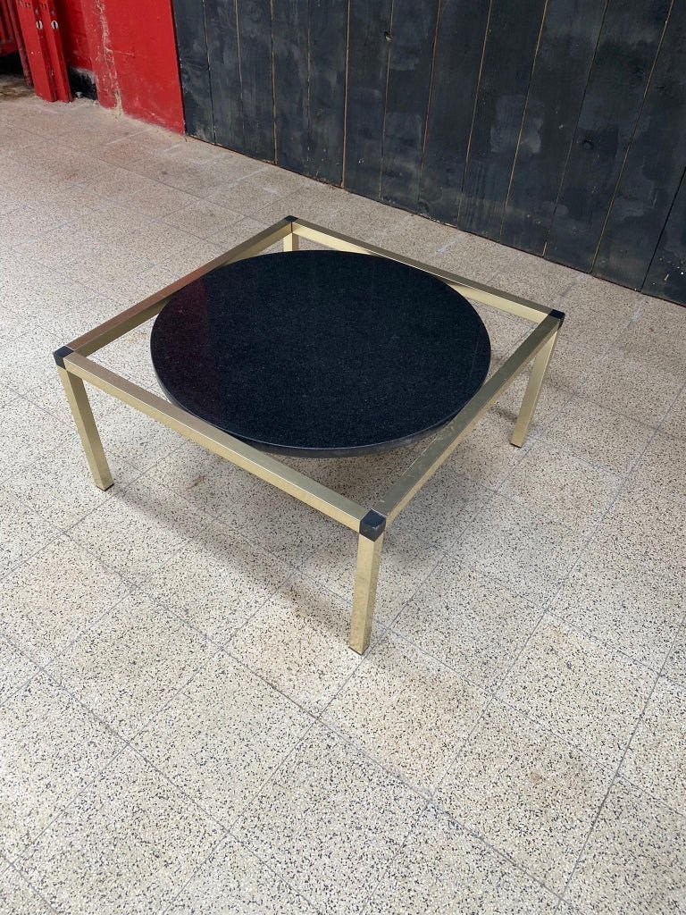 Design Coffee Table Circa 1970, Metal, Black Marble Top-photo-2