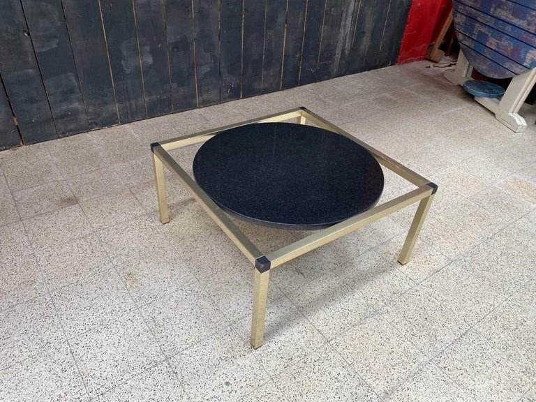 Design Coffee Table Circa 1970, Metal, Black Marble Top-photo-3