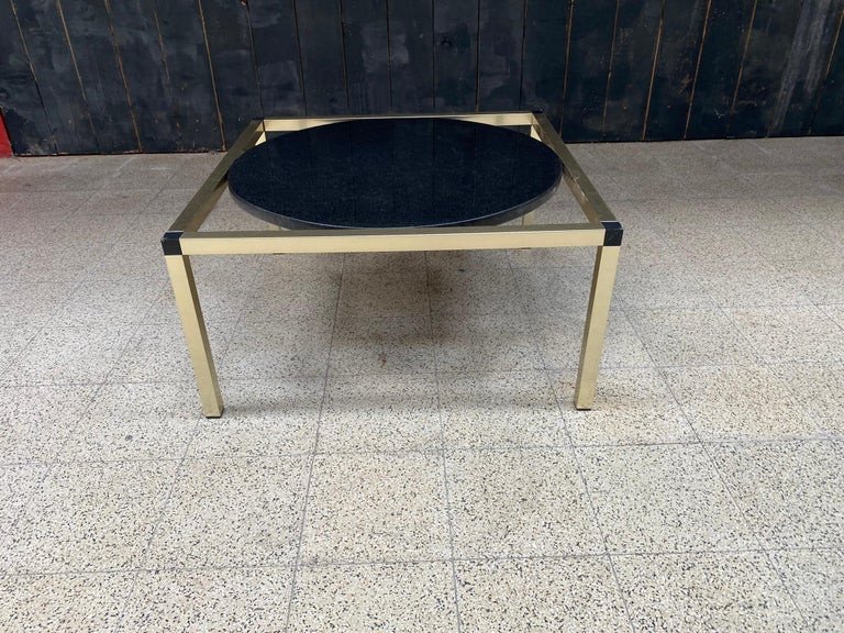 Design Coffee Table Circa 1970, Metal, Black Marble Top-photo-4