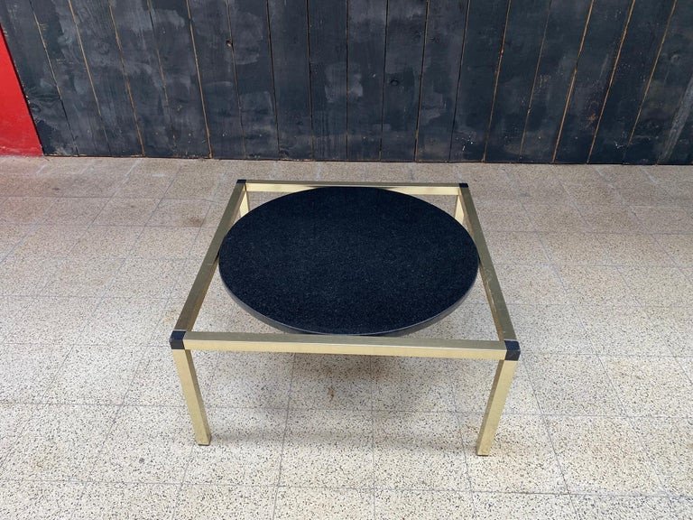 Design Coffee Table Circa 1970, Metal, Black Marble Top-photo-3