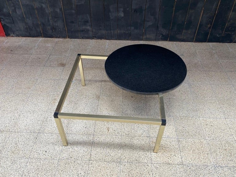 Table de salon Design Circa 1970, Métal, Plateau En Marbre Noir-photo-4