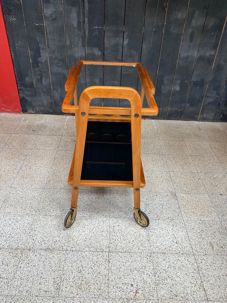 Elegant Rolling Bar/vintage Service In Stained Beech Circa 1960-photo-3