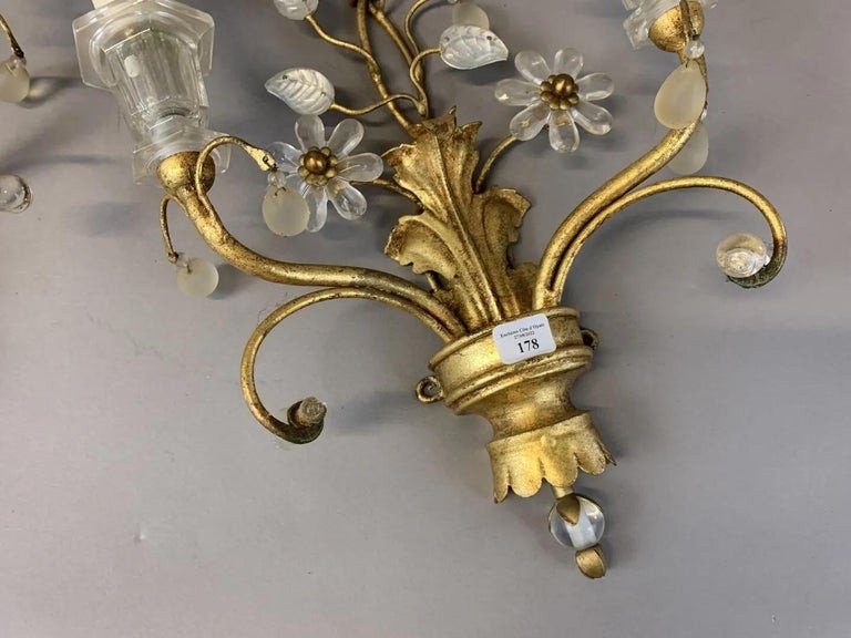 Maison Baguès, Pair Of Sconces In Golden Metal, Glass And Mirror Circa 1960-photo-2