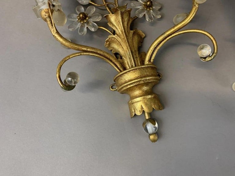 Maison Baguès, Pair Of Sconces In Golden Metal, Glass And Mirror Circa 1960-photo-3