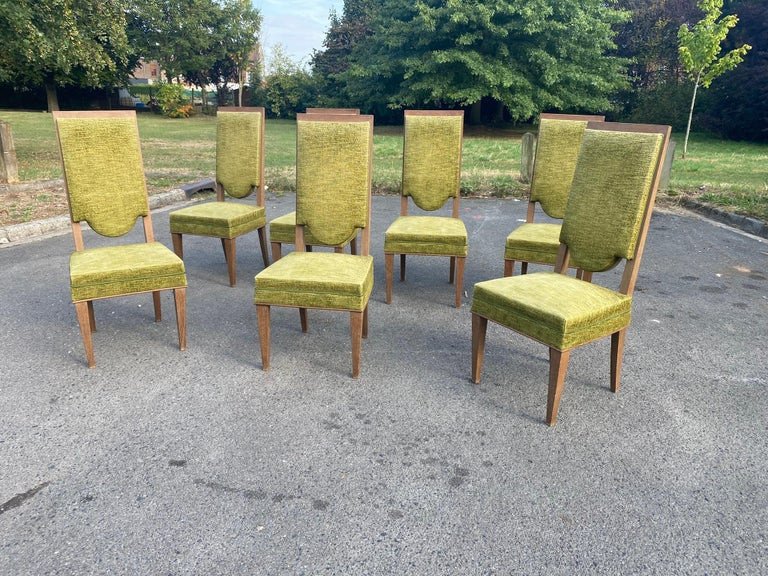 suite de 7 chaises art deco en chêne dans le style de Maurice Jallot, André Arbus, circa 1940-photo-1