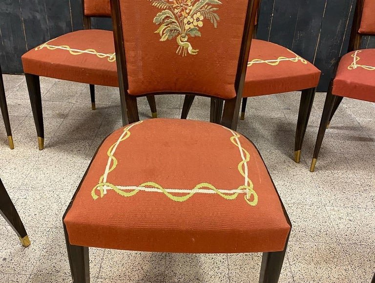 Baptistin Spade, Rare Suite Of 8 Art Deco Chairs With Tapestry Circa 1930/1940-photo-4