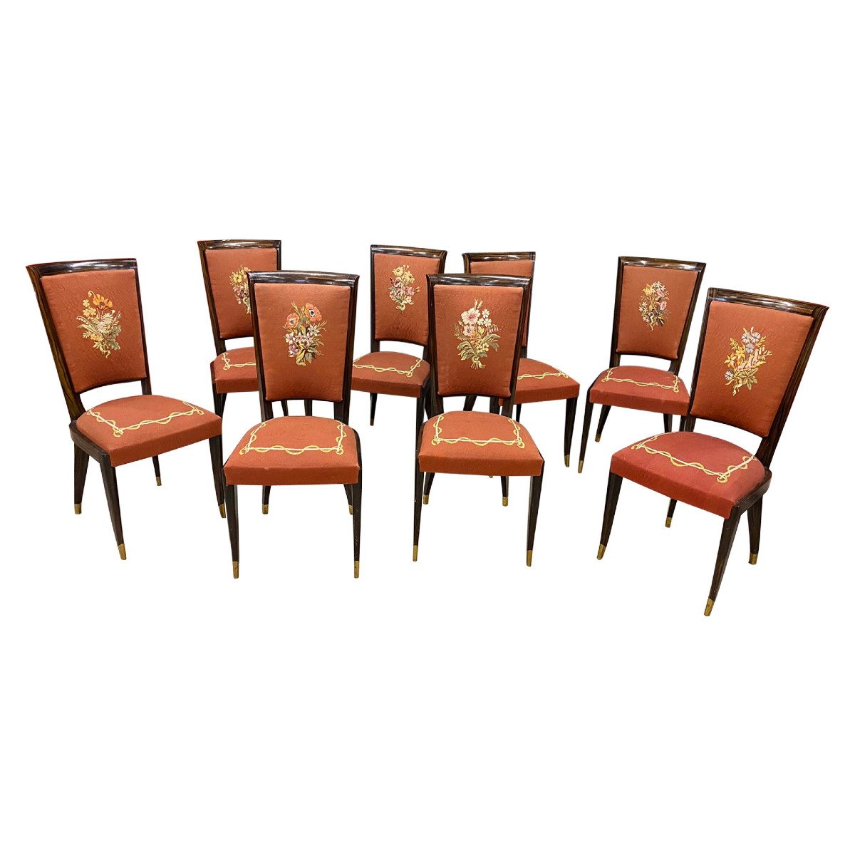 Baptistin Spade, Rare Suite Of 8 Art Deco Chairs With Tapestry Circa 1930/1940