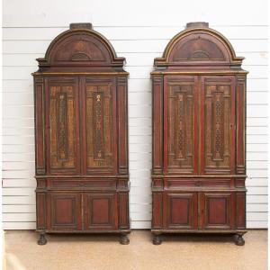 Pair Of XIXth Cabinets , Painted And Gilded Wood.