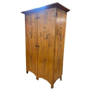 Original And Rare Large Wardrobe Decorated With Jockeys Circa 1900/1930