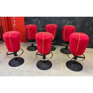 6 Amusing Stools Circa 1970, Cast Iron Base