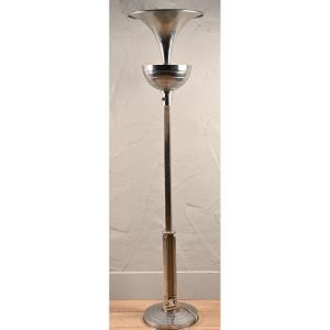 Decoene Freres, Lampadaire Art Deco En Bronze Nikelé Et Métal Chrome Circa 1930