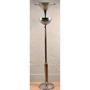 Decoene Freres, Lampadaire Art Deco En Bronze Nikelé Et Métal Chrome Circa 1930