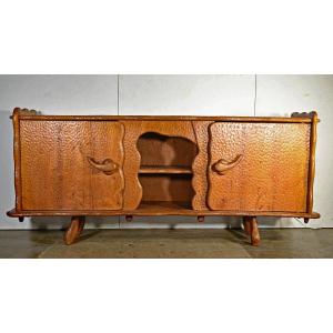 Original Brutalist Sideboard In Solid Elm Circa 1950/1960