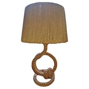  Audoux- Minet , Lampe Et Son Abat-jour d'Origine En Corde, Circa 1950/1960