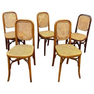 Suite De 5 Chaises Style Thonet En Bois Courbé Circa 1900