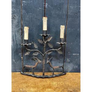 Work Of Popular Art, Table Lamp Or Wall Lamp In Wrought Iron Circa 1950