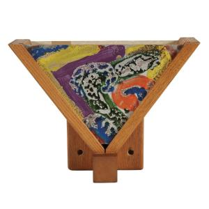 Guillerme Et Chambron, Oak Lamp, Decorated With An Enamelled Lava Cache, Ed Your Home