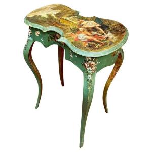 Original "violin" Table With Rococo Decor, Inspired By Fragonard, Boucher, Watteau, Early 20th Century