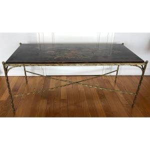 Maison Baguès, Table De Salon En Bronze Et Laque Circa 1960