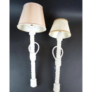 Audoux Et Minet, Pair Of Rope Sconces Circa 1950/1960