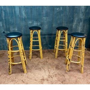 Suite Of 4 Vintage Bamboo Stools Circa 1960/1970