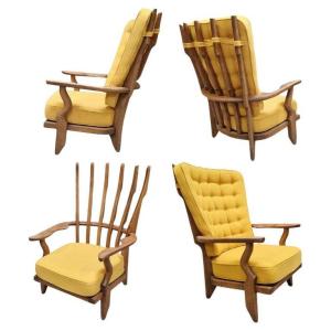 Guillerme And Chambron Rare Suite Of 4 “grand Repos” Armchairs Edition Vos Maison Circa 1970