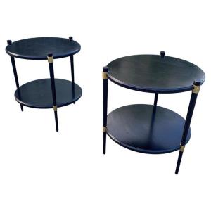 Pair Of Elegant Pedestal Tables In Lacquered Wood And Brass Circa 1950/1960