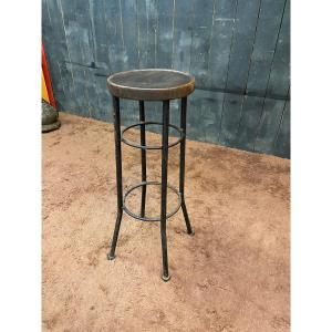 Tabouret Art Déco Moderniste Circa 1930, Bois Et Métal