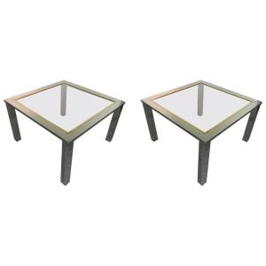 Paire De Tables d'Appoint Attribuées A Roméo Rega  Circa 1970 , Chrome Et Laiton