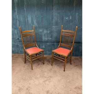 Pair Of Large Oak Chairs, Thonet Type, Austria, 19th Century
