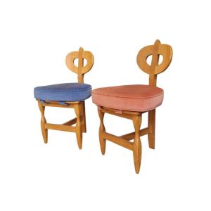 Guillerme Et Chambron, Pair Of Rare Tripod Chairs Circa 1960, Edition Votre Maison 