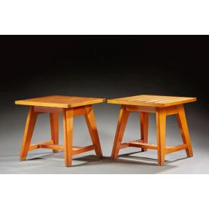 Paire de tables en frêne massif vernies circa 1950/1960