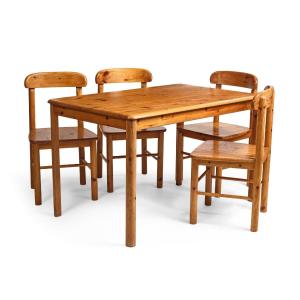 Table And Chairs Made Of Fir Wood, French Work Circa 1950/1960