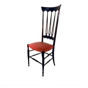 Travail Italien , Chaise En Bois Noirci Et Vernis Vers 1950 