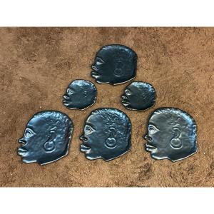 Set Of 6 Ceramic Pieces Signed Gam 