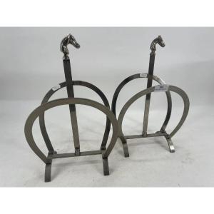 Maison Jansen (attributed To) Two Magazine Racks Circa 1960-70, In Nickel-plated Metal