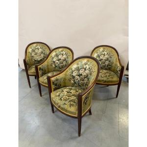 Set Of 4 Art Deco Armchairs Circa 1920/1930, Lovely Fabric