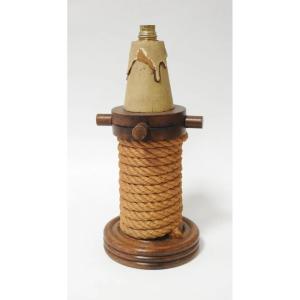 Oak And Rope Lamp Base Attributed To Audoux Minet , Circa 1950/1960